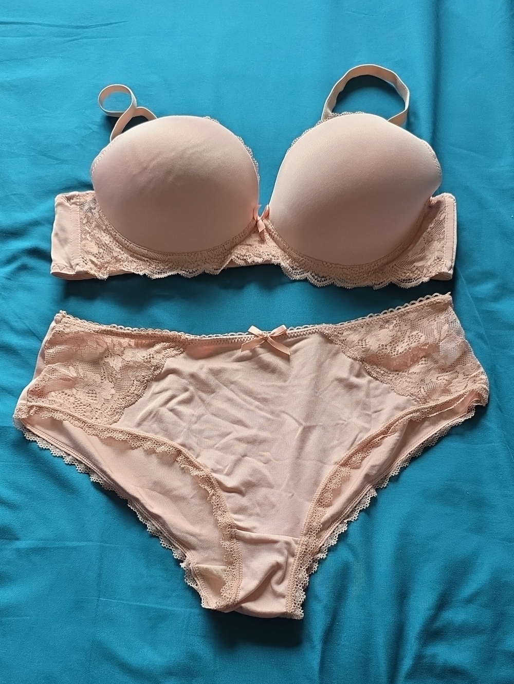 Women's Lace Trim Push-Up Bra & Bikini Brief Set - Blush